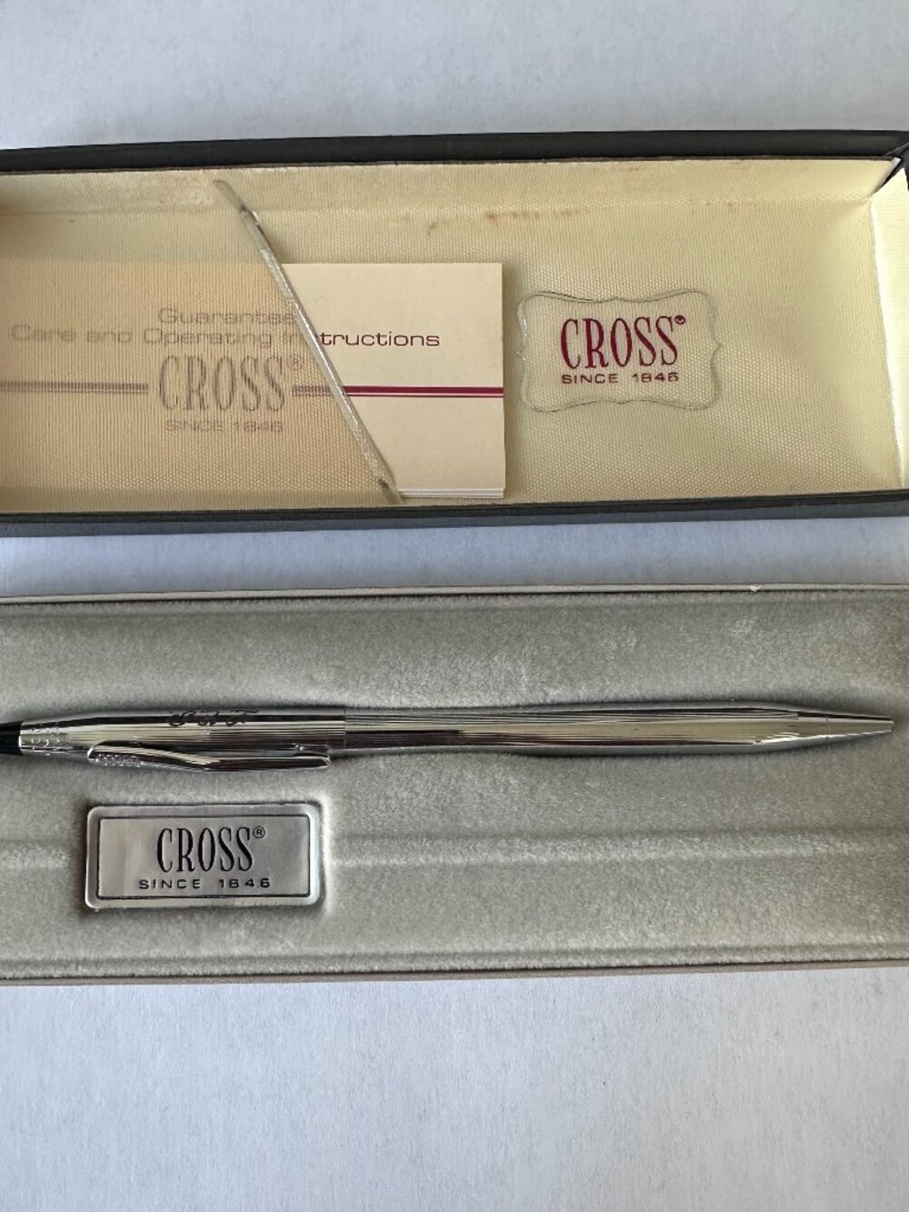 Vintage Cross Chrome 3502 Black Ink Ballpoint Pen Engraved L.E.P.
